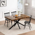 Retro Farmhouse Style 4-6 People Extendable Dining Table with X-Cross Metal Base and Storage Box