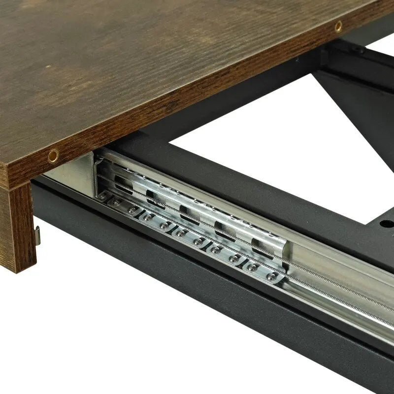 Retro Farmhouse Style 4-6 People Extendable Dining Table with X-Cross Metal Base and Storage Box