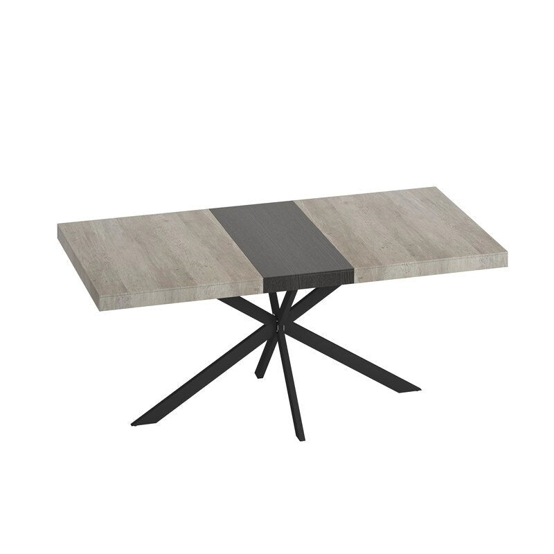 Retro Farmhouse Style 4-6 People Extendable Dining Table with X-Cross Metal Base and Storage Box