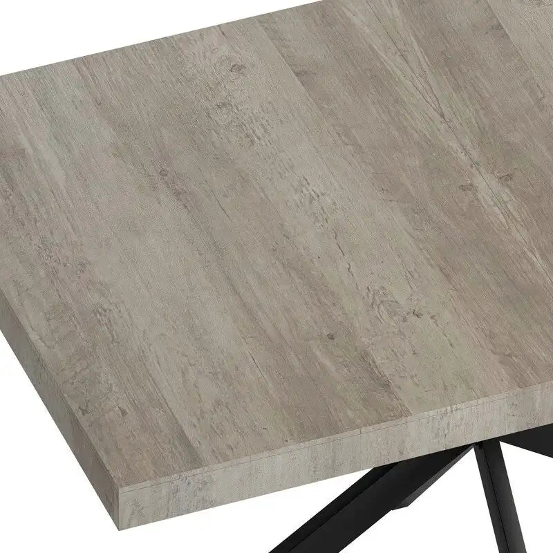 Retro Farmhouse Style 4-6 People Extendable Dining Table with X-Cross Metal Base and Storage Box