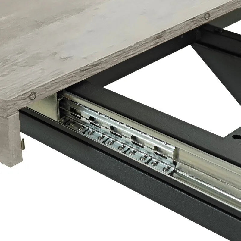 Retro Farmhouse Style 4-6 People Extendable Dining Table with X-Cross Metal Base and Storage Box