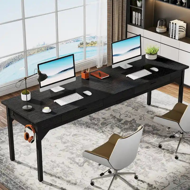 78.7 Extra Long Computer Desk, Two Person Large Desk with 2 Drawers