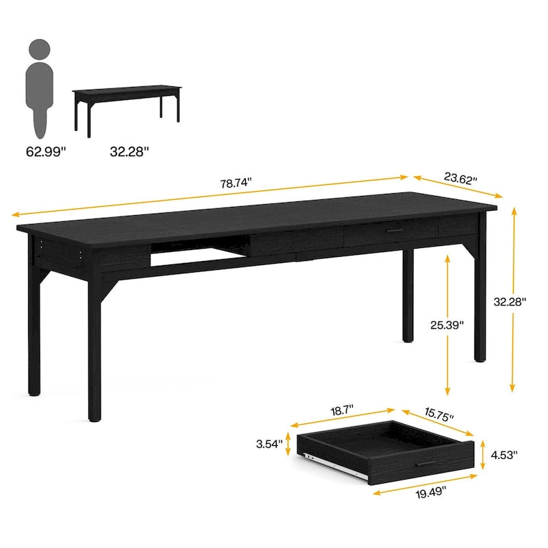 78.7 Extra Long Computer Desk, Two Person Large Desk with 2 Drawers