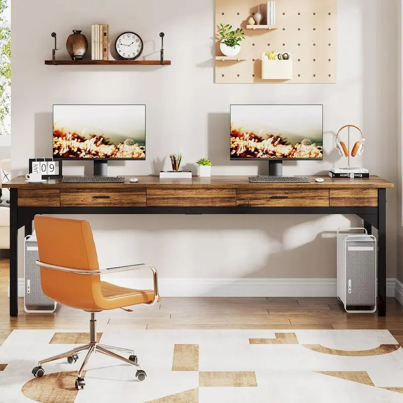 78.7 Extra Long Computer Desk, Two Person Large Desk with 2 Drawers