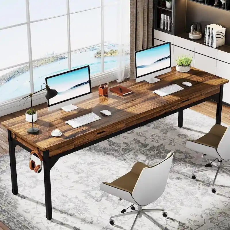 78.7 Extra Long Computer Desk, Two Person Large Desk with 2 Drawers