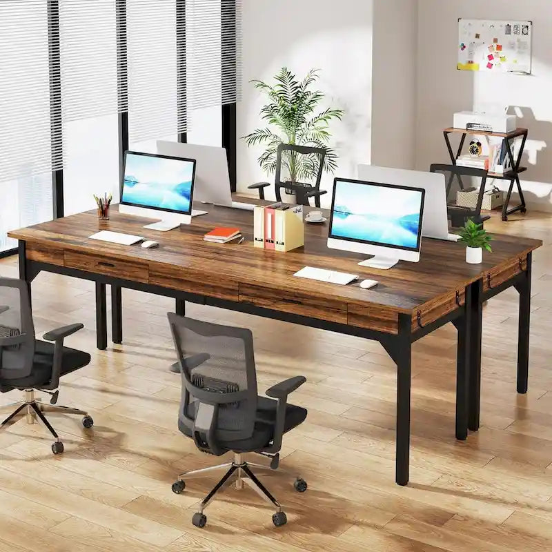 78.7 Extra Long Computer Desk, Two Person Large Desk with 2 Drawers