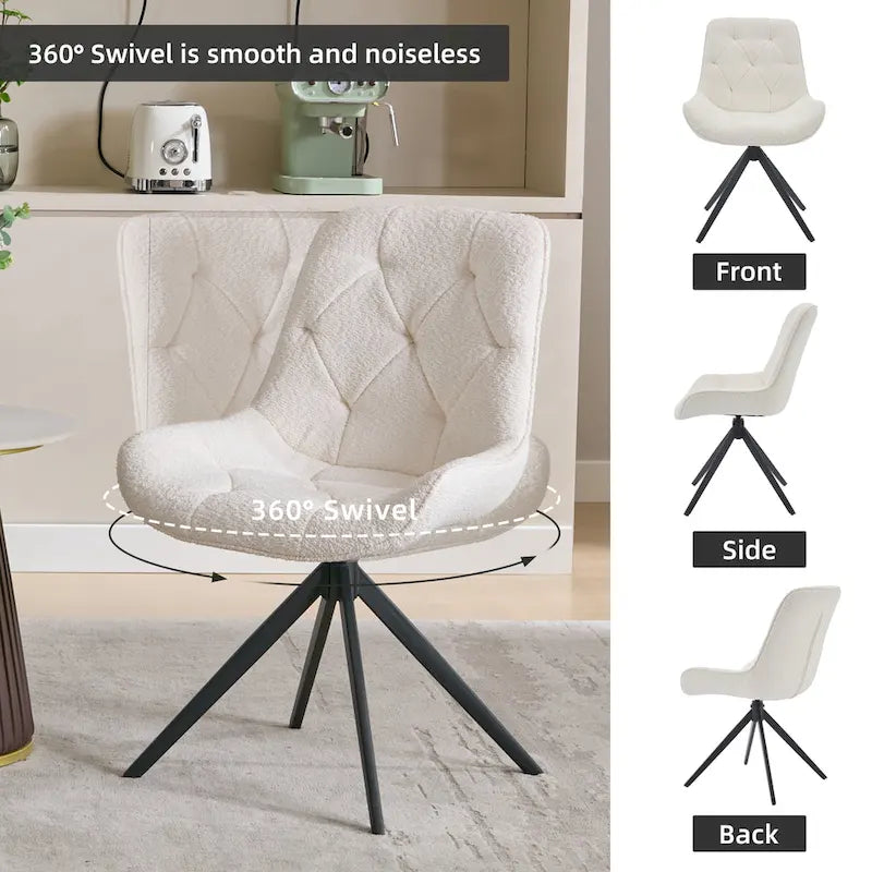 Swivel Dining Chairs, Boucle Upholstered Accent Chairs Living Room Chairs Desk Office Arm Chair