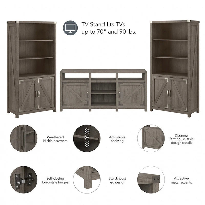 TV Stand for 70 Inch TV with Bookcases by