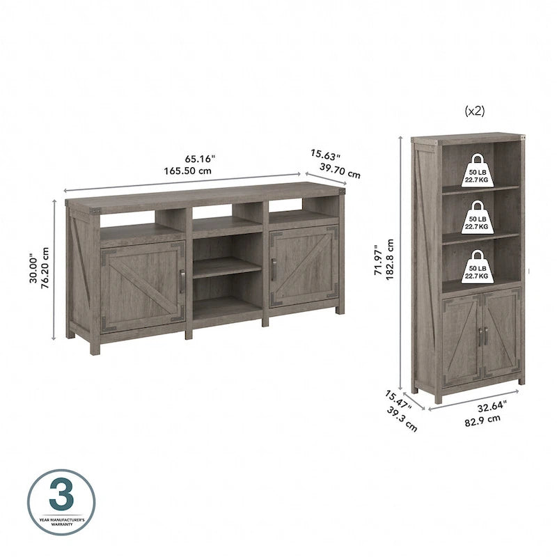 TV Stand for 70 Inch TV with Bookcases by
