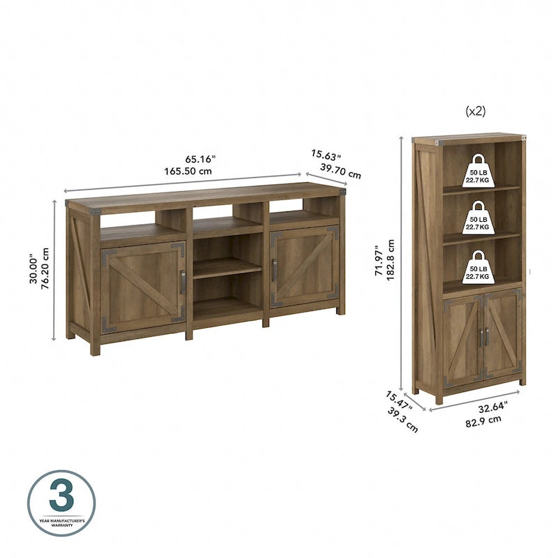 TV Stand for 70 Inch TV with Bookcases by